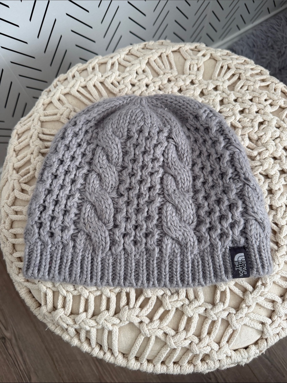 The North Face Light Gray Cable Knit Beanie